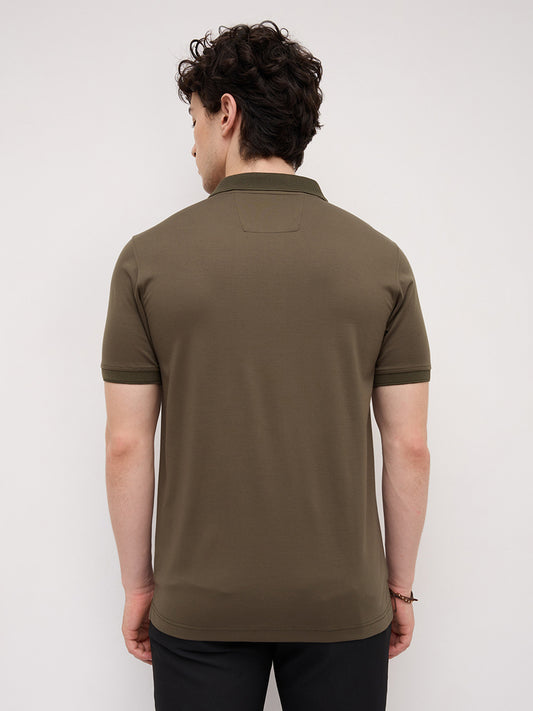Plush Olive Honeycomb Polo Collar Knit T-Shirt