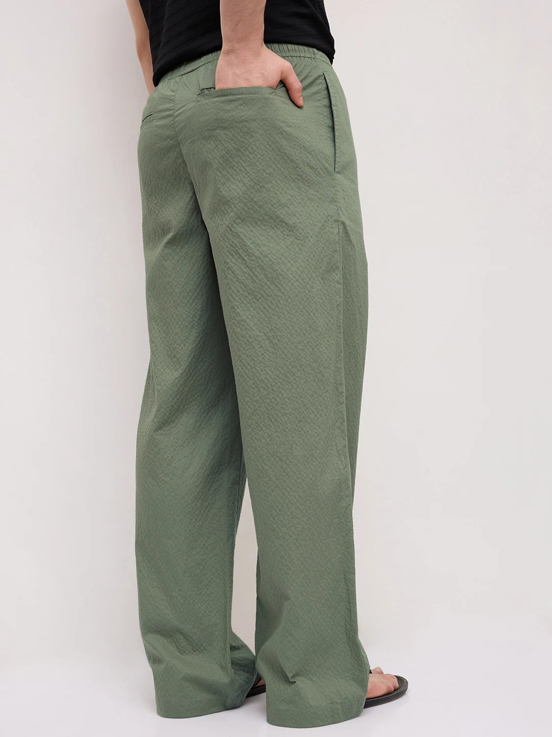 Sage Green Fine Textured Wide Leg Trousers