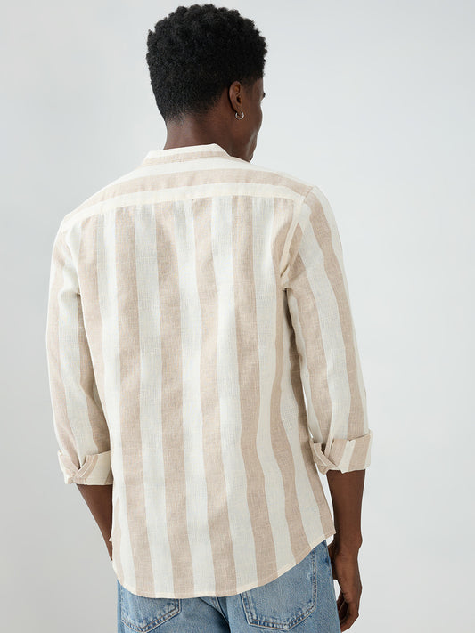 Beige & Ivory Striped Jacquard Kurta