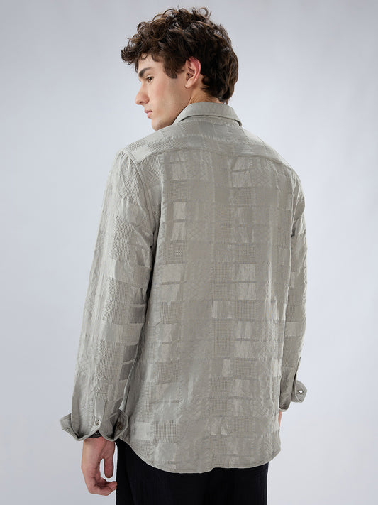 Grey Block Checks Motif Embossed Shirt