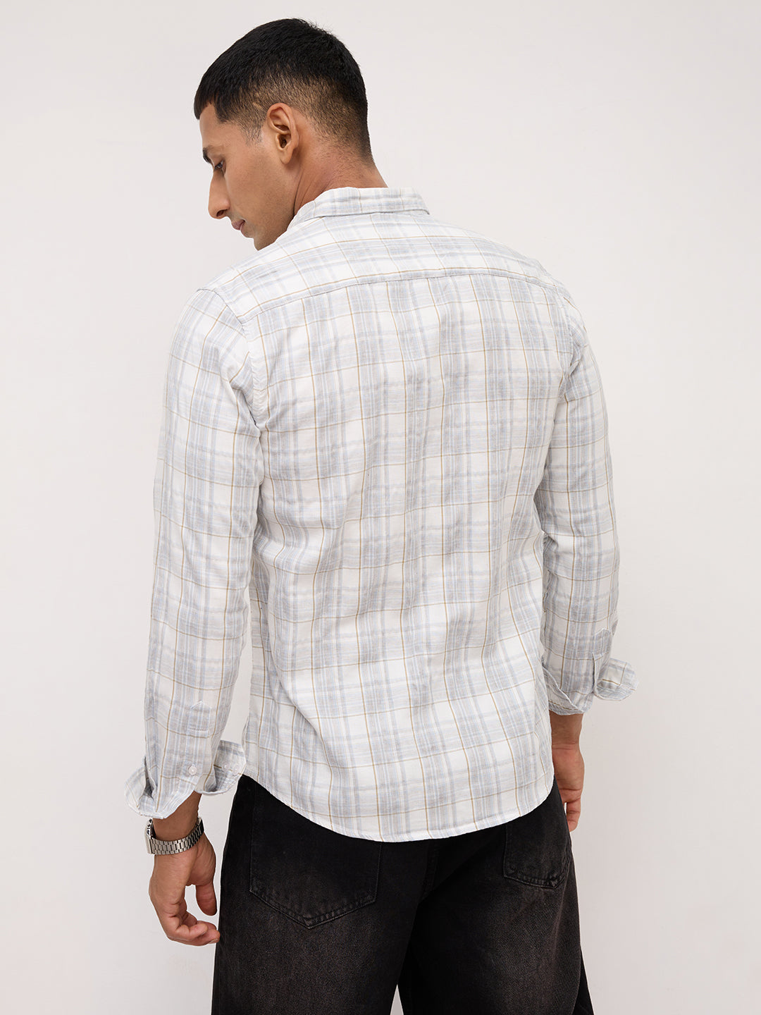 Elegant Grey & Ivory Plaid Checks Shirt