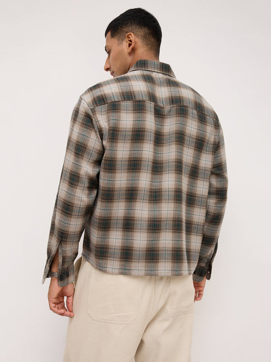 Shadow Grid Checks Multi Weave Boxy Fit Crop Shirt
