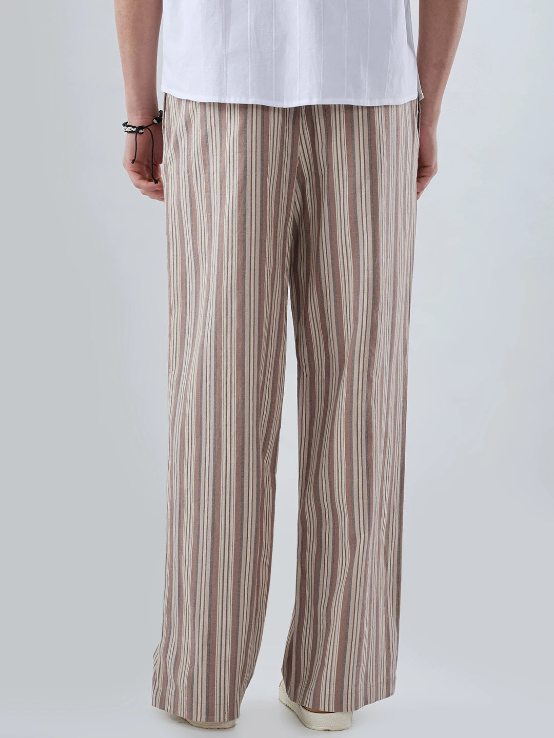 Brown Contrast Striped Wide Leg Trousers