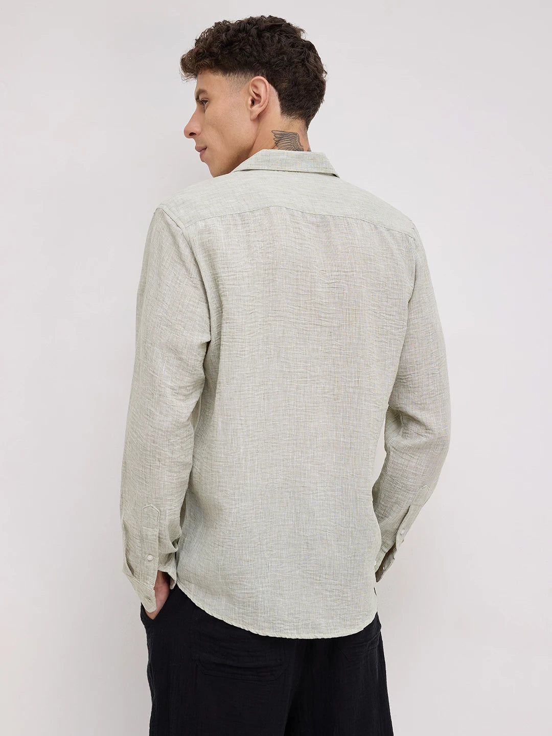 Moss Green Crinkled Textured Shirt