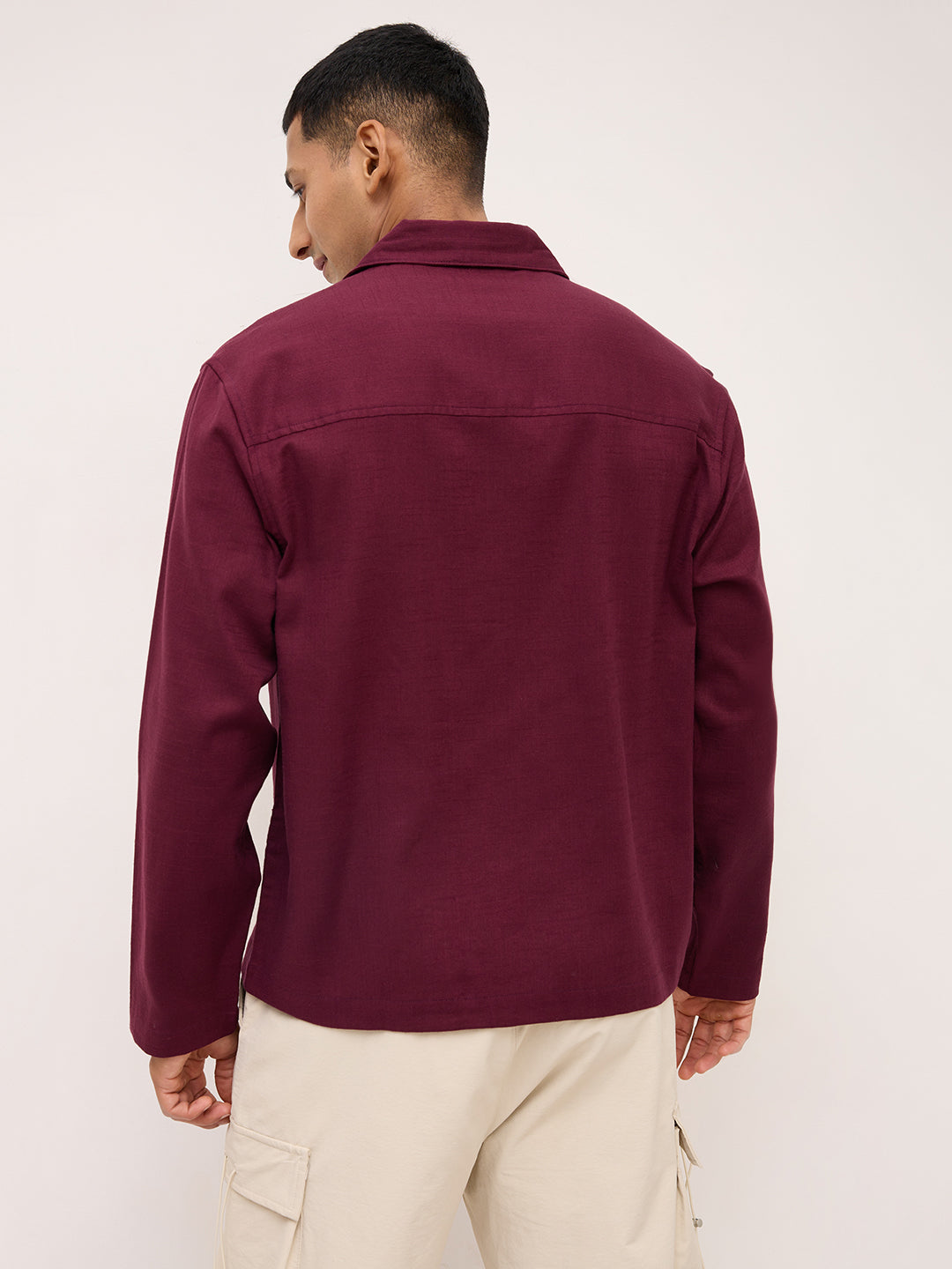 Maroon Fine Sheer Slub Textured Oversized Resort Collar Shirt