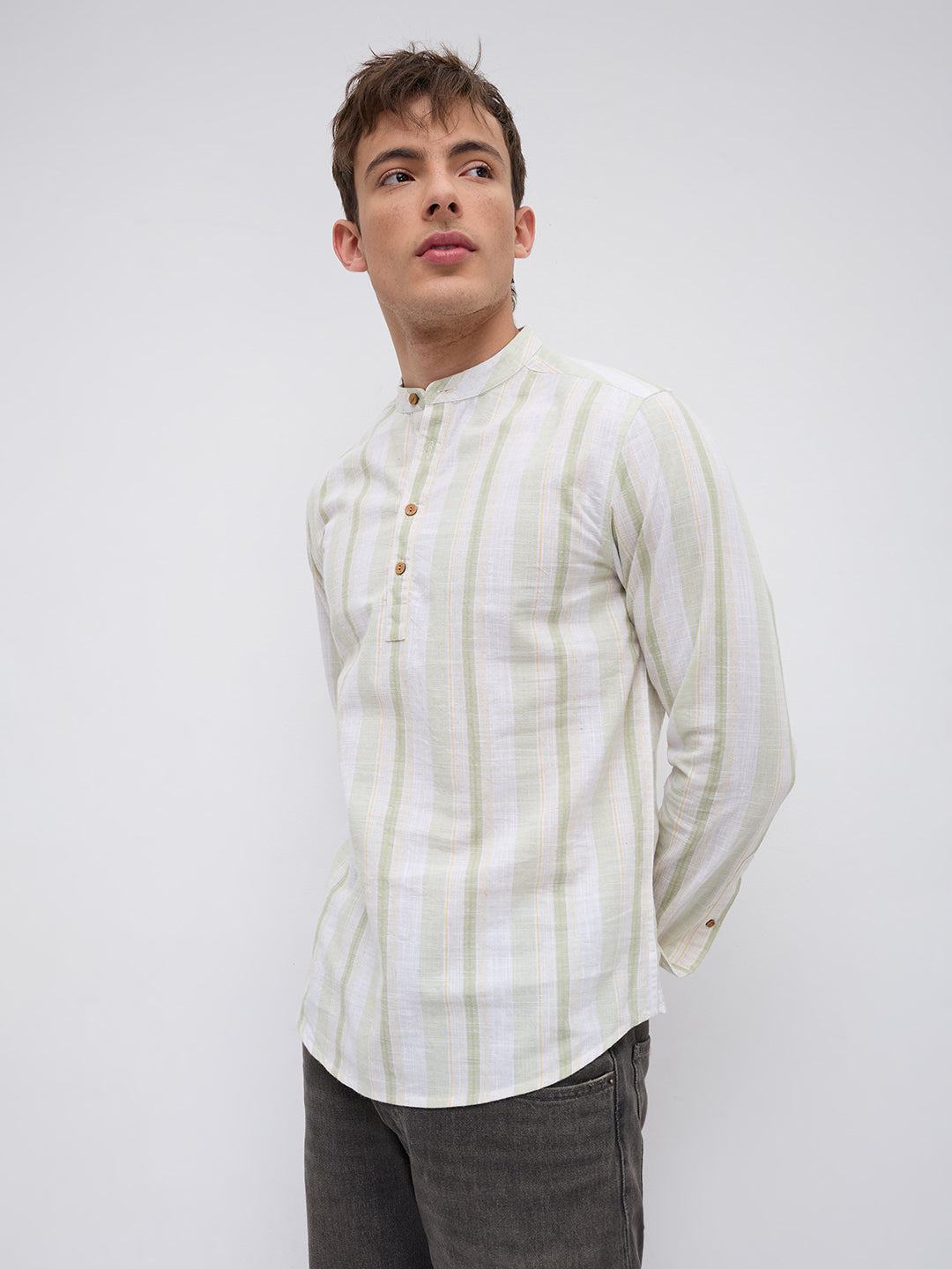 Greenline & White Vertical Stripe Kurta