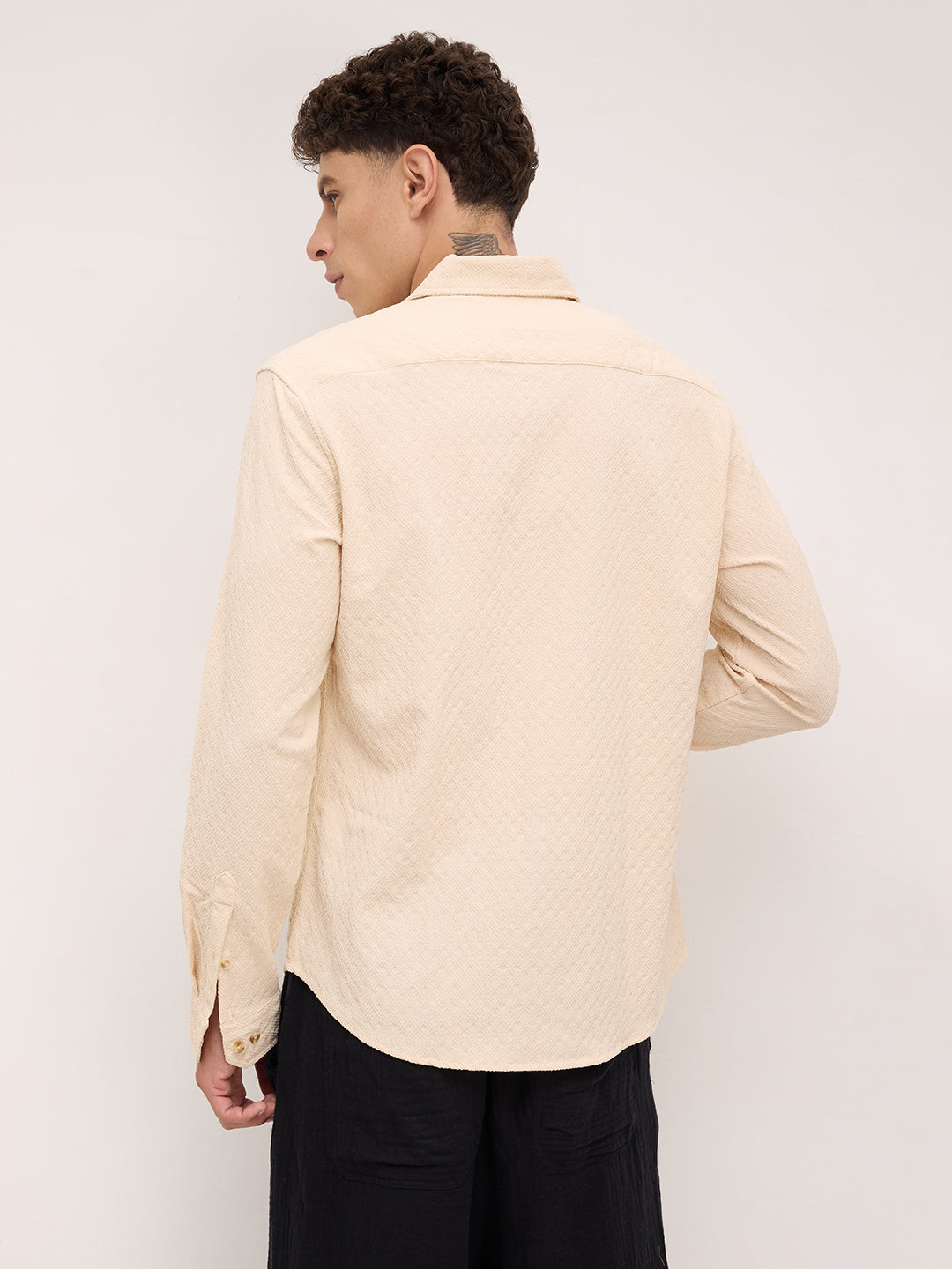 Oyster Cream Geometric Textured Shirt