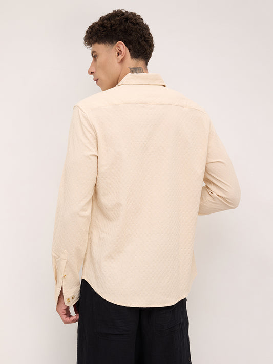Oyster Cream Geometric Textured Shirt