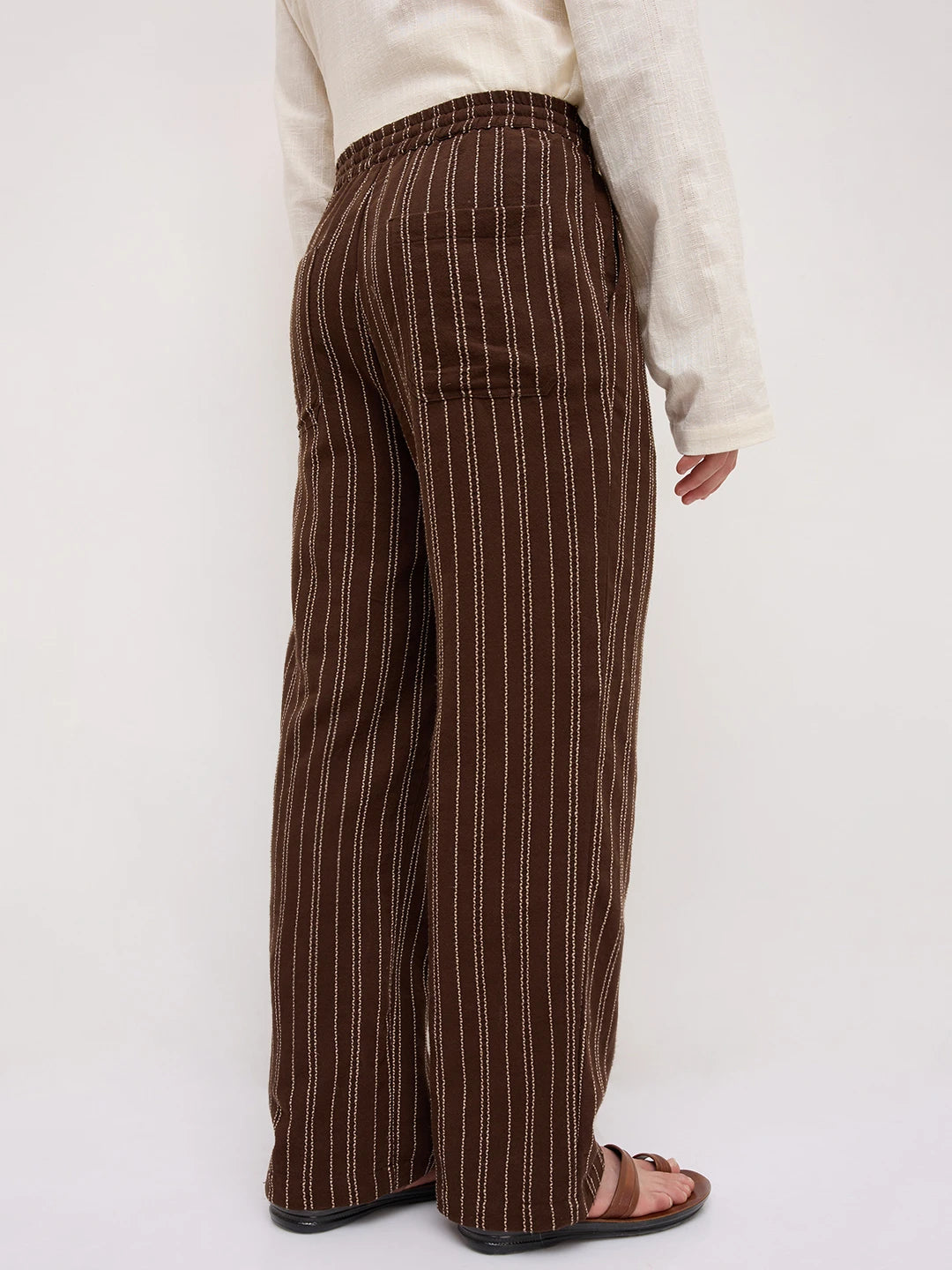 Intricate Coffee Brown Striped Straight Leg Trousers