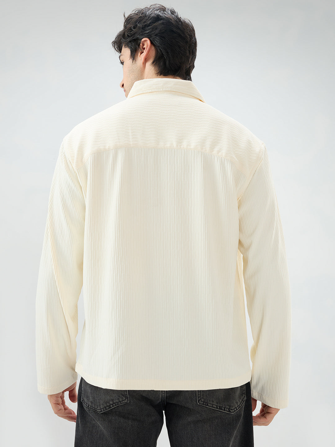 Pastel Cream Precision Rib Striped Oversized Polo Knitted Shirt