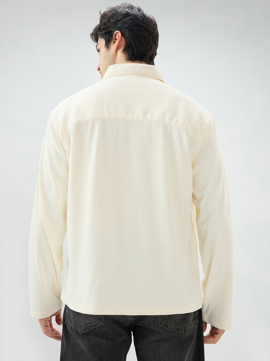 Pastel Cream Precision Rib Striped Oversized Polo Knitted Shirt