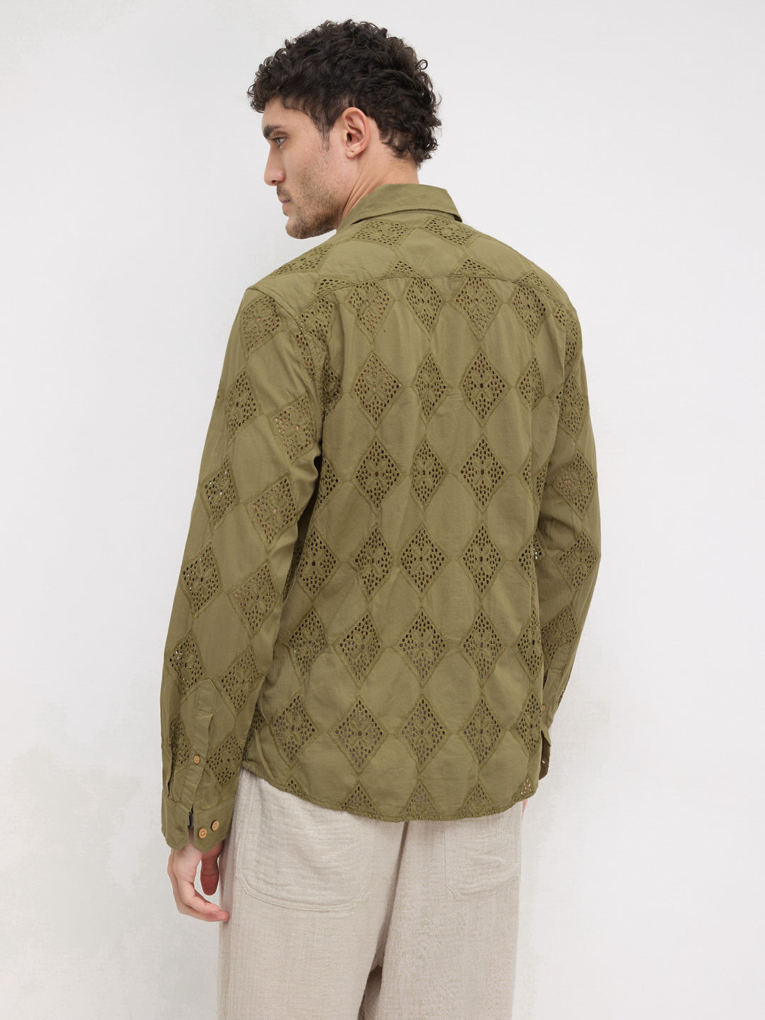 Olive Lozenge Schiffli Shirt