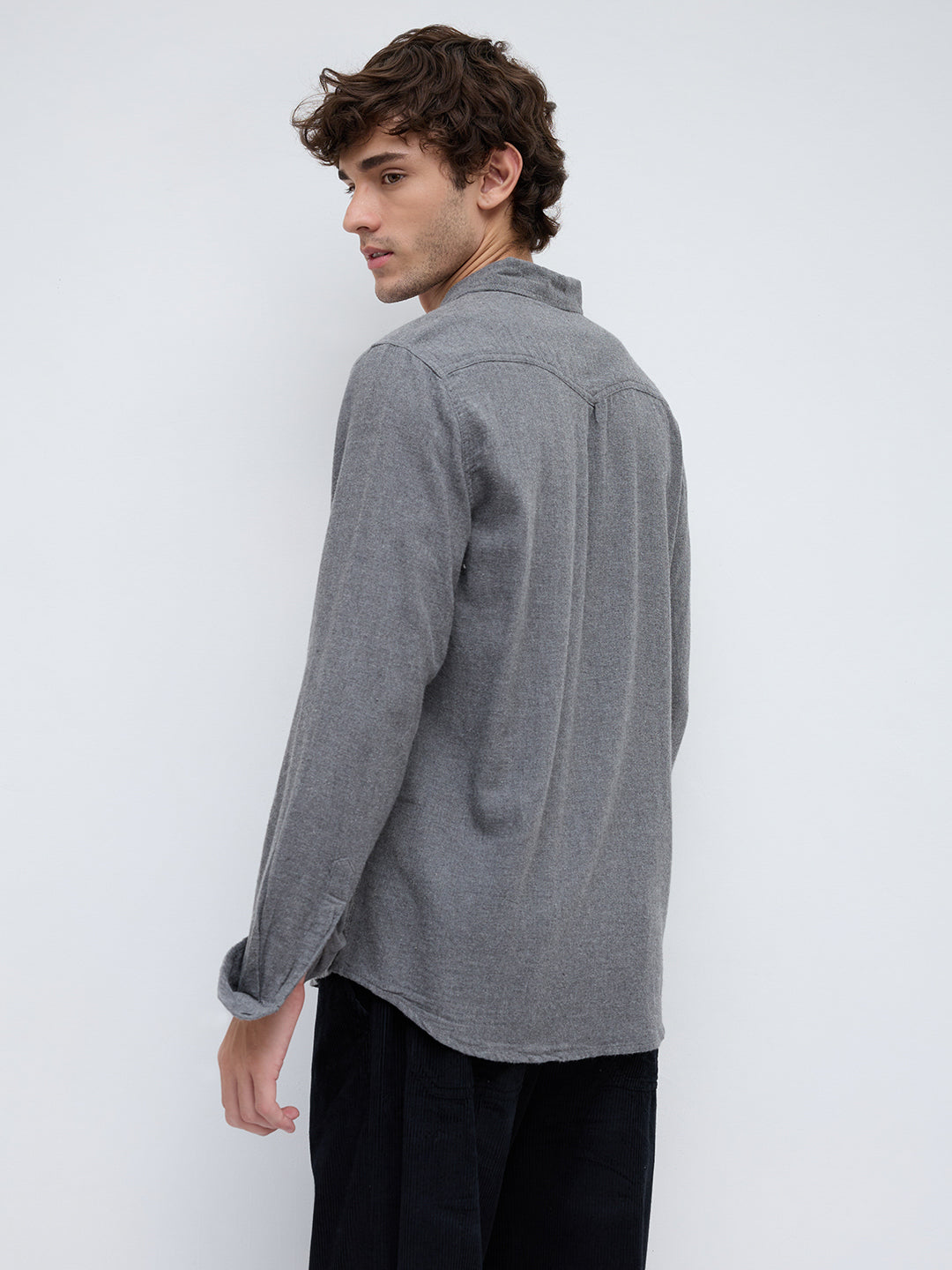 Solid Intense Grey Flannel Double Flap Pocket Shirt