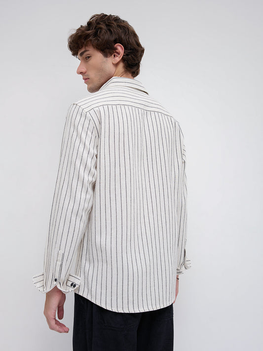 Black & Ivory Saddle Weave Contrast Stripe Shirt
