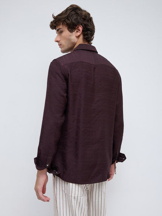 Espresso Brown Fine Textured Crepe Shirt