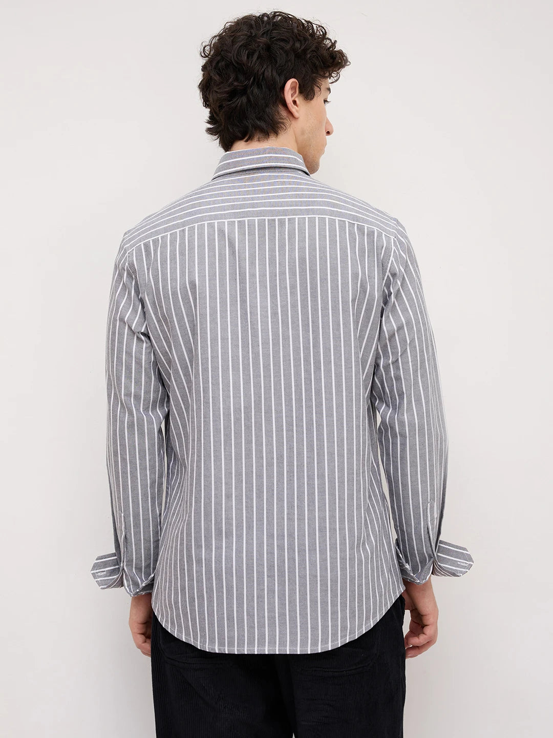 Monochrome Pinstripe Button-Down Collar Oxford Shirt