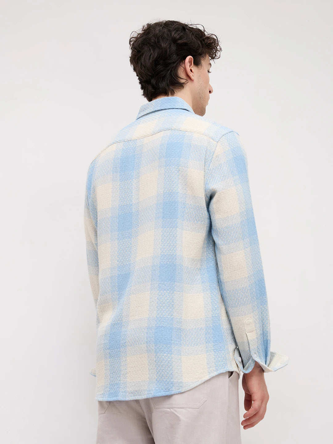 Blue Interlock Weave Plaid Checks Shirt