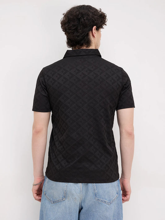 Black Diamond Embossed Zip Polo Tee