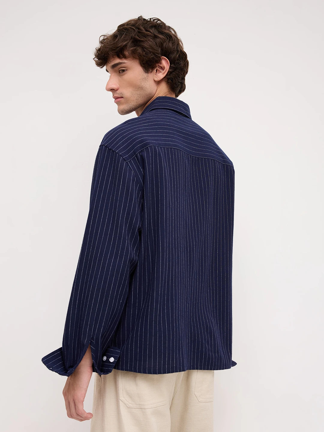 Midnight Navy Stripe Edition Boxy Fit Crop Shirt