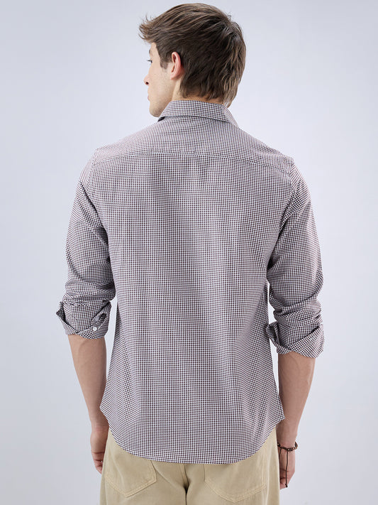 Brunette Brown & White Tiny Checkered Oxford Shirt