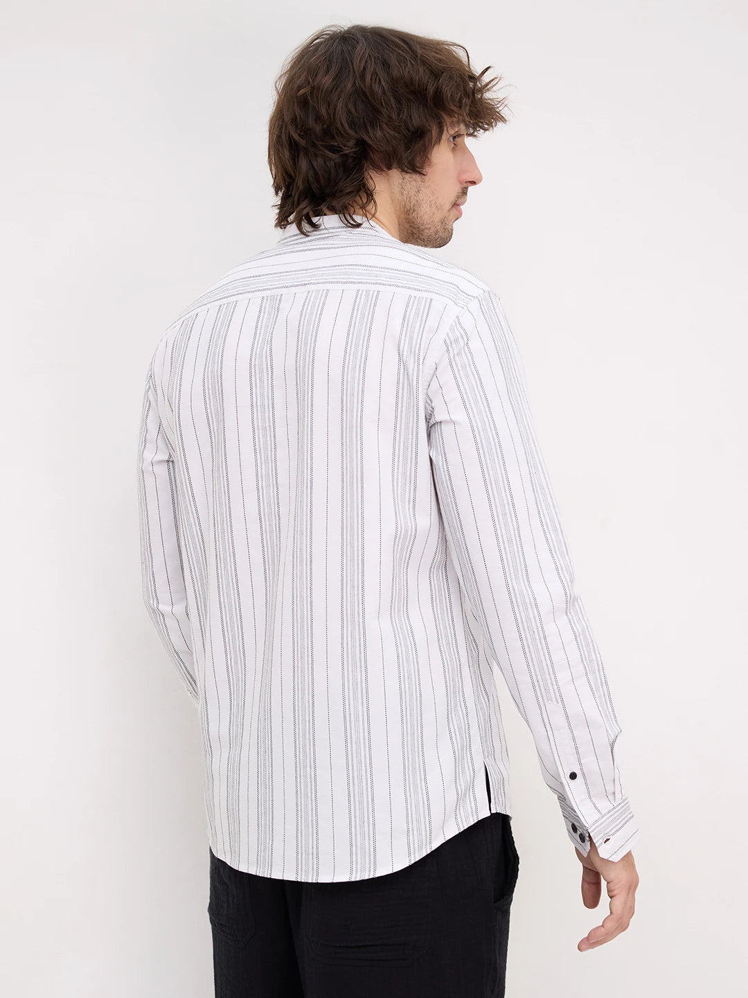 Monochrome Fine Threadwork Striped Kurta