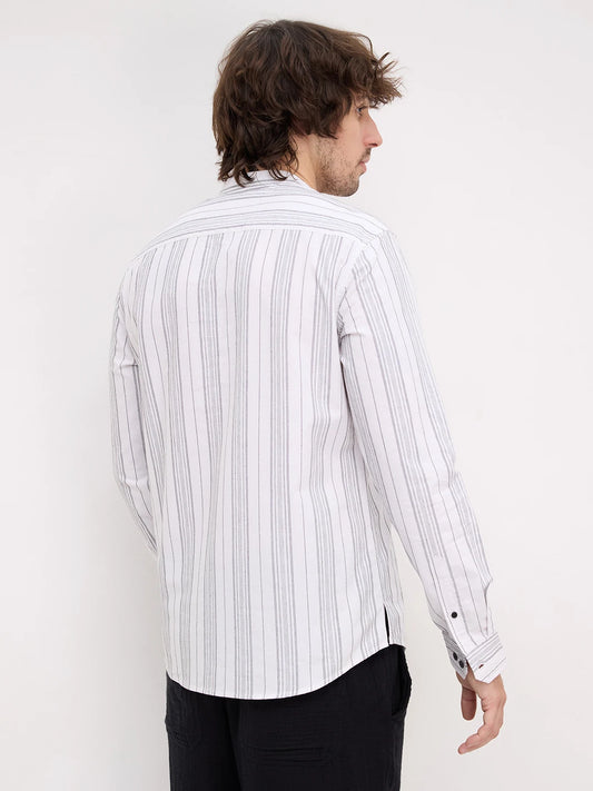 Monochrome Fine Threadwork Striped Kurta