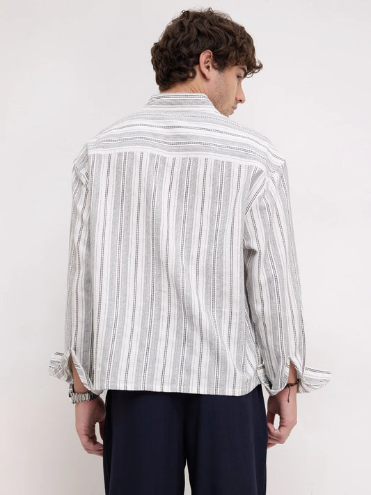 Refined Monochrome Striped Boxy Fit Crop Shirt