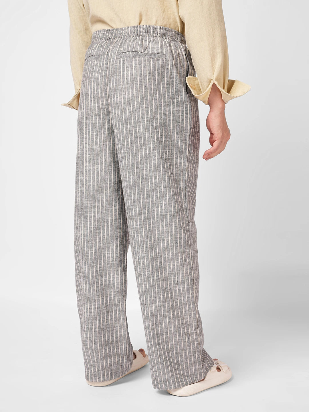 Cool Grey Core Striped Wide Leg Trousers