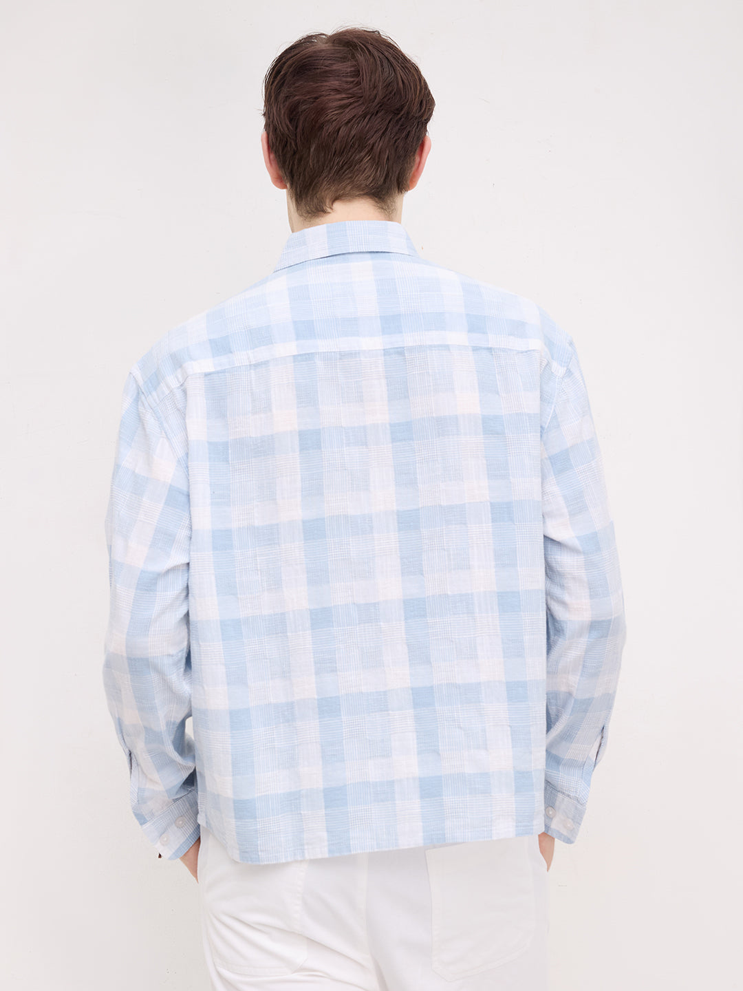 Arctic Blue Square Embossed Boxy Fit Crop Shirt