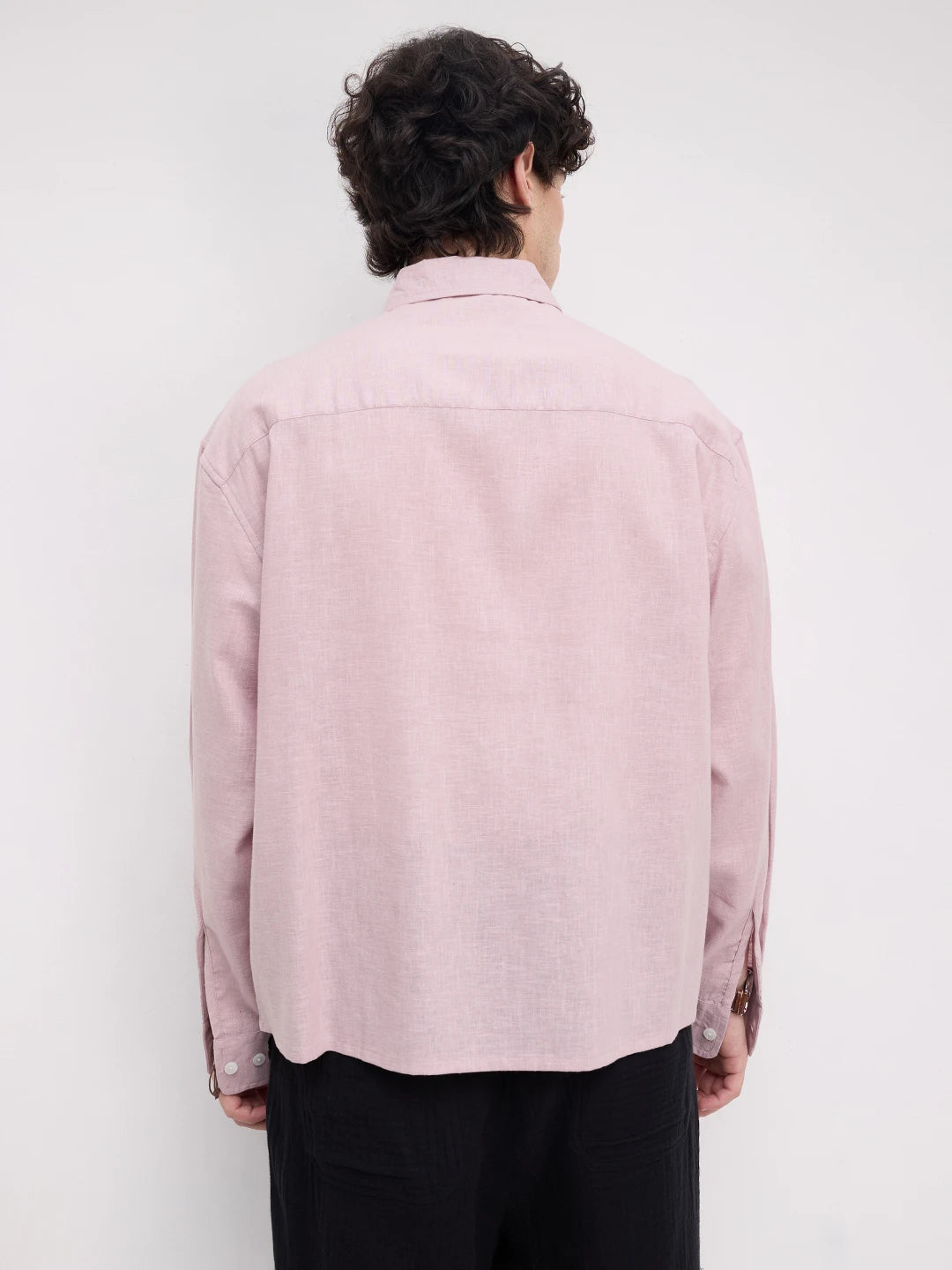Luxe Blush Pink Fine Textured Boxy Fit Crop Shirt