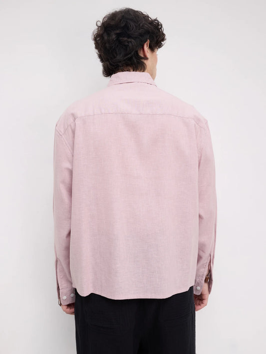 Luxe Blush Pink Fine Textured Boxy Fit Crop Shirt