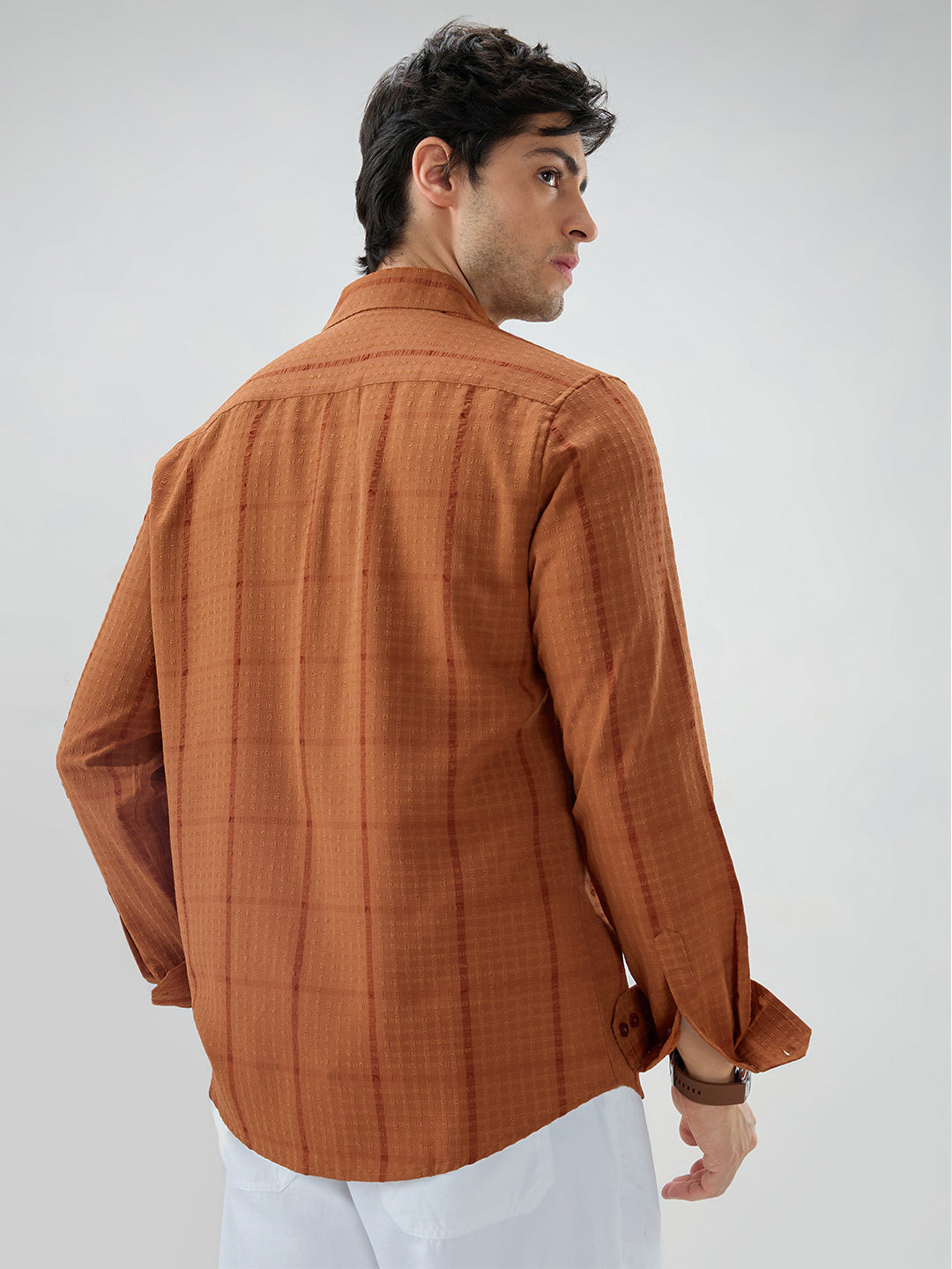 Rust Micro Checks Textured Shirt