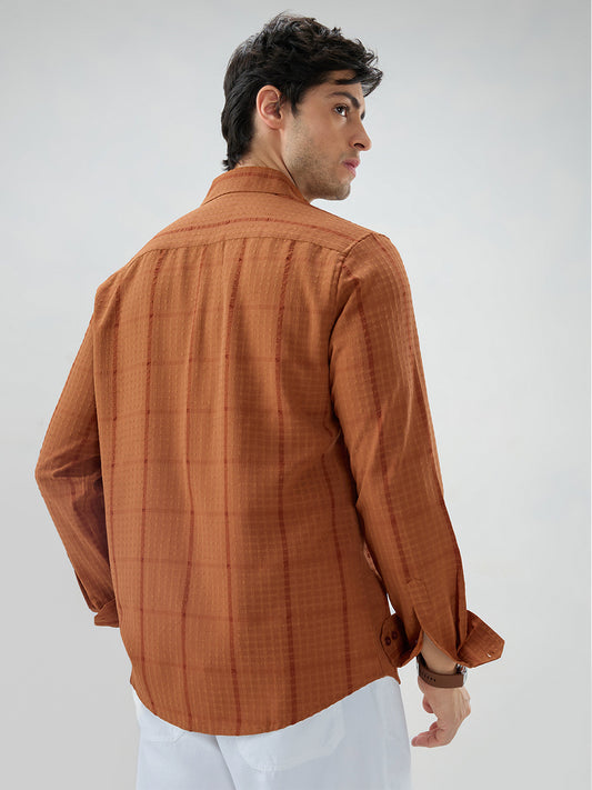 Rust Micro Checks Textured Shirt