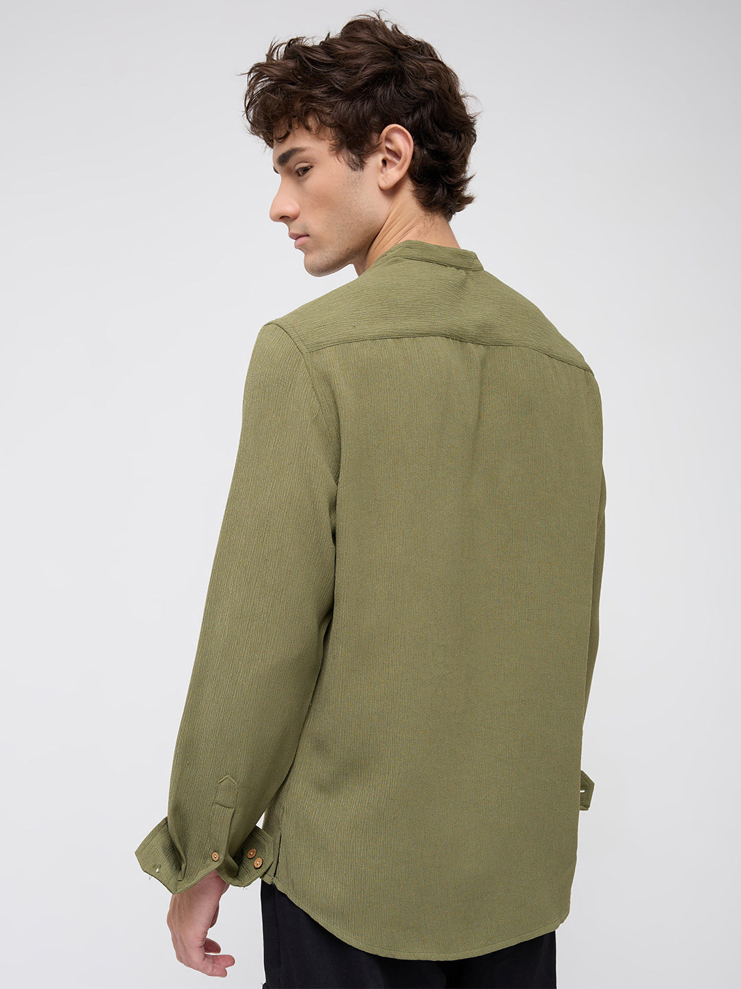 Olive Green Crepe Textured Kurta