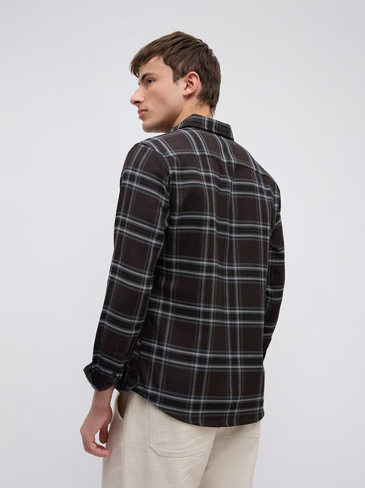Brown & White Contrast Bold Checks Shirt