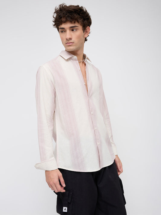 Luxe Misty Pink Refined Striped Linen Blend Shirt