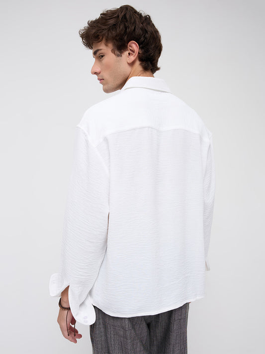Snow White Crinkled Boxy Fit Crop Shirt