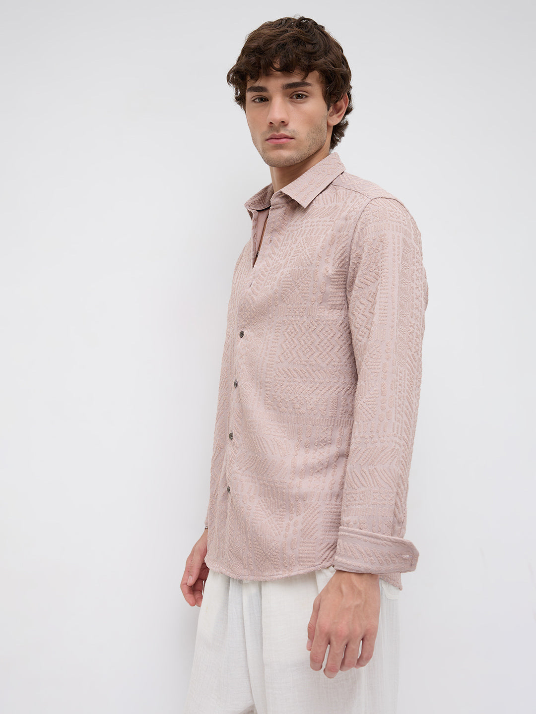 Rouge Pink Embossed Textured Shirt