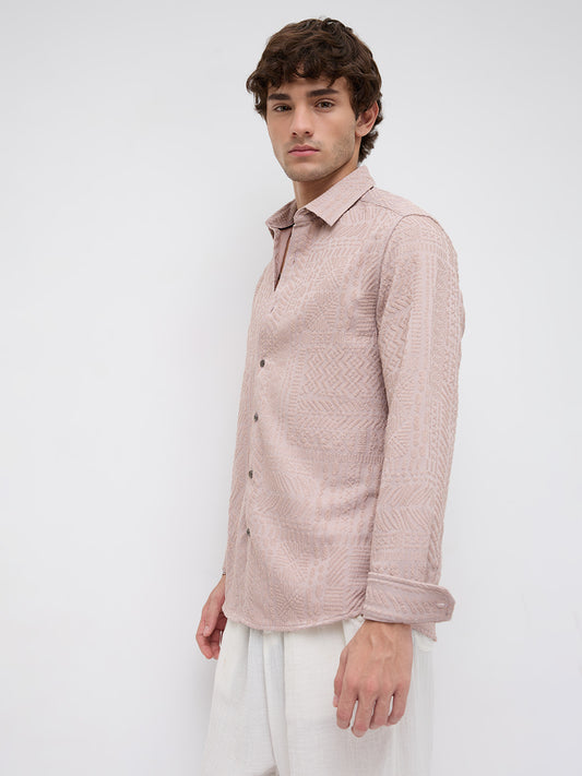 Rouge Pink Embossed Textured Shirt