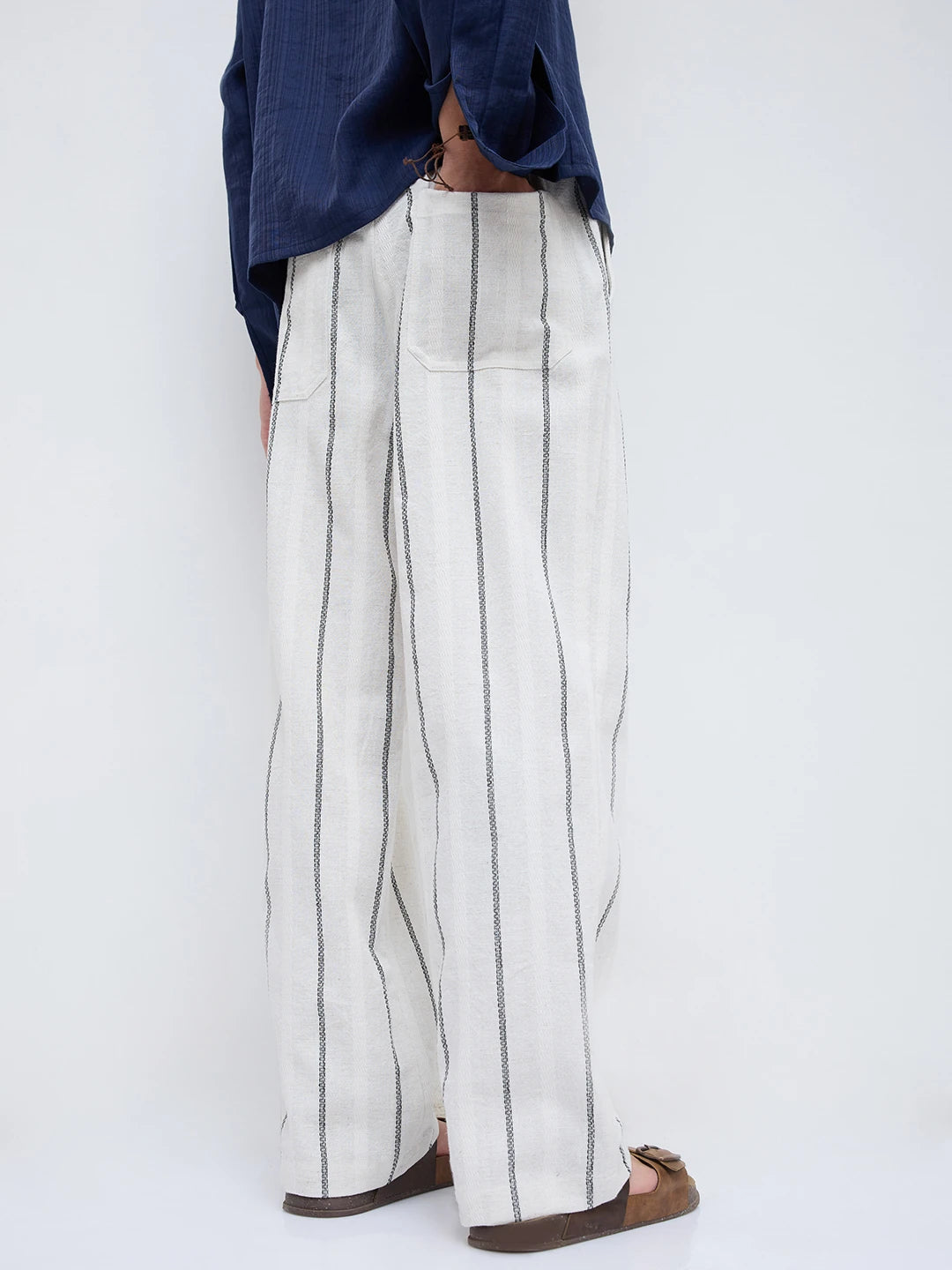 Artisan Off-White Wavy Striped Straight Fit Trousers