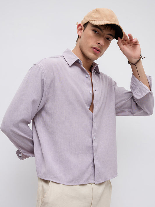 Soft Lilac Smooth Weave Boxy Fit Crop Shirt