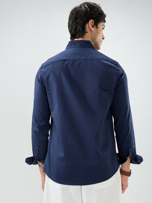 Navy Satin Luxe Button-Down Collar Shirt