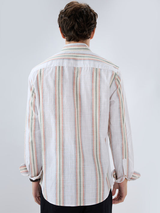 Olive Multi Striped Slub Textured Shirt