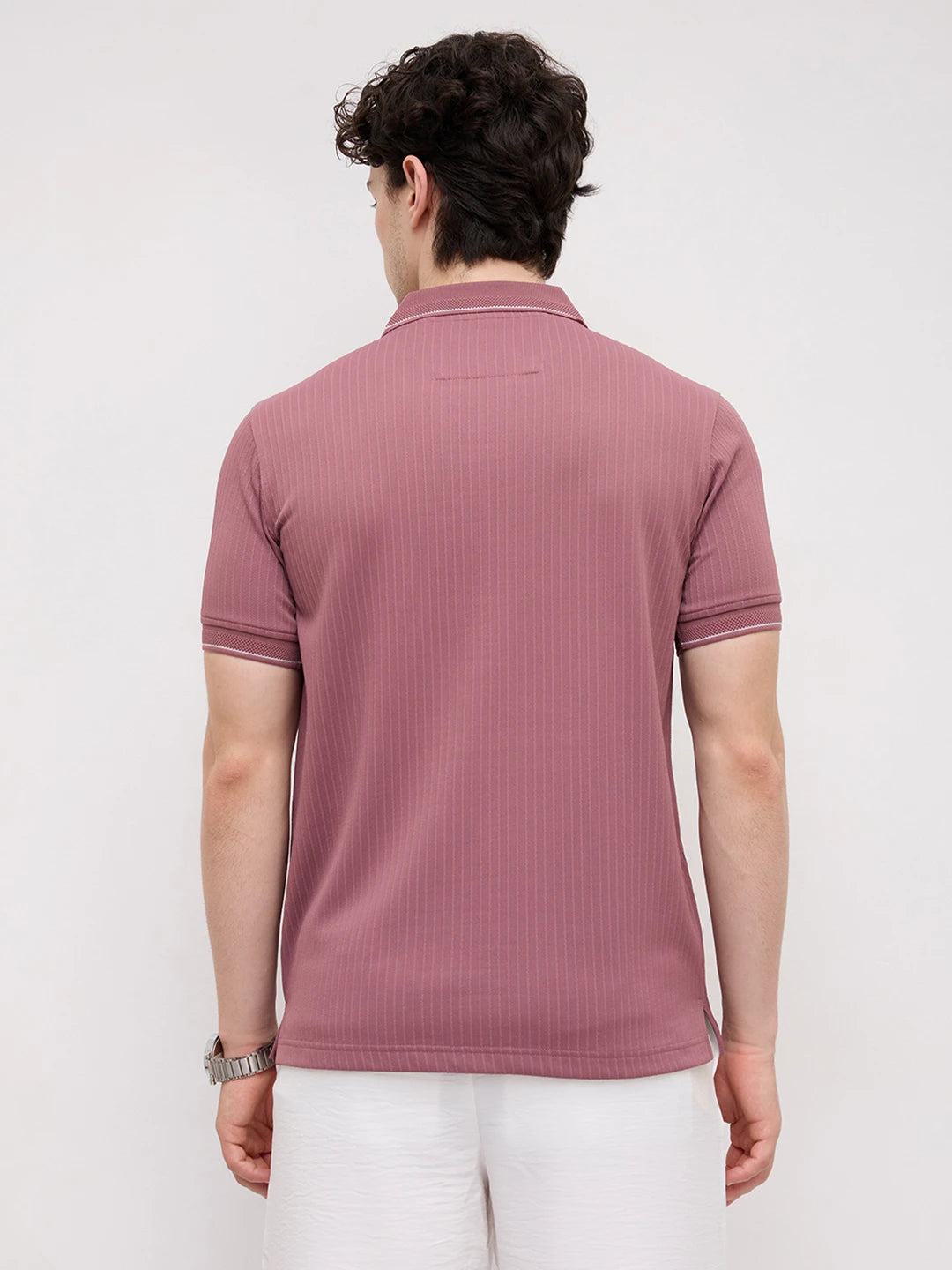 Rosewood Rib Striped Weave Polo Tee