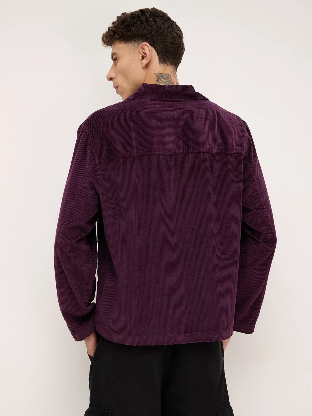 Exquisite Wine Corduroy Double Pocket Oversized Shacket