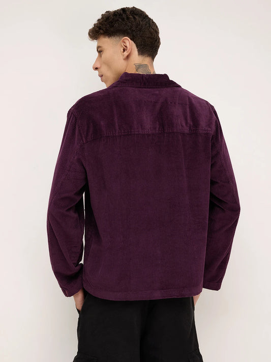 Exquisite Wine Corduroy Double Pocket Oversized Shacket