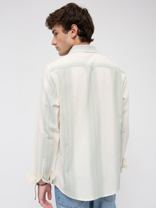 Luxe Sage Green Refined Striped Linen Blend Shirt
