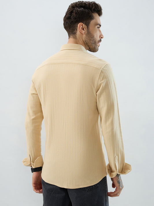 Soft Beige Herringbone Knit Shirt