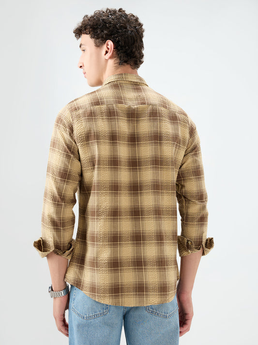 Brown Seersucker Checkered Shirt
