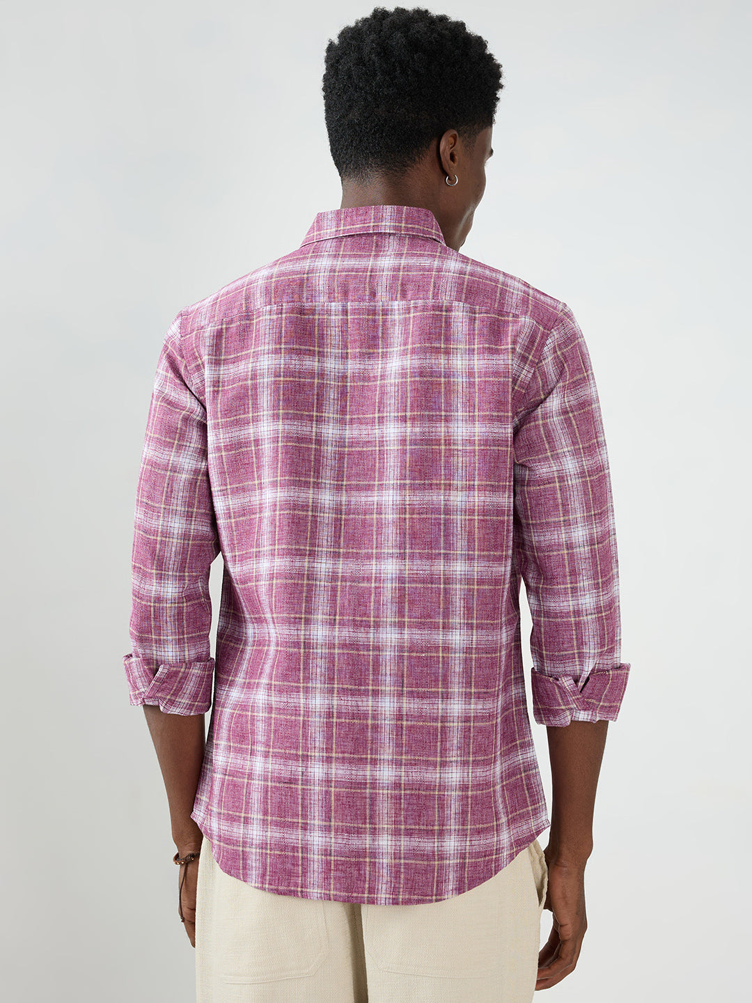 Vintage Maroon Plaid Checks Textured Shirt